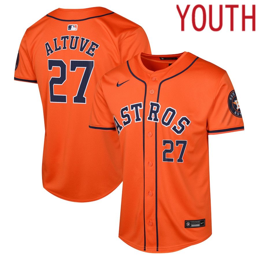 Youth Houston Astros 27 Jose Altuve Nike Orange Alternate Limited Player MLB Jersey